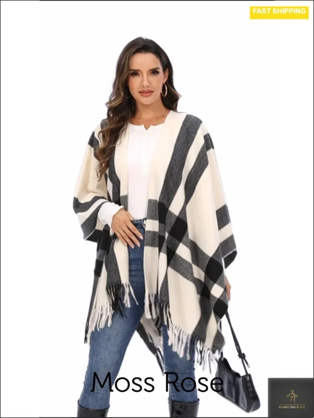 Plaid Poncho Cape Shawl Wrap Women Travel Winter Warm Wool Blend
